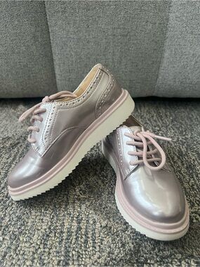Geox Girls Pink Metallic Lace-Up Dress Oxfords